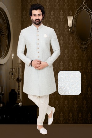 Light Blue Embroidery Silk Indo Western Sherwani